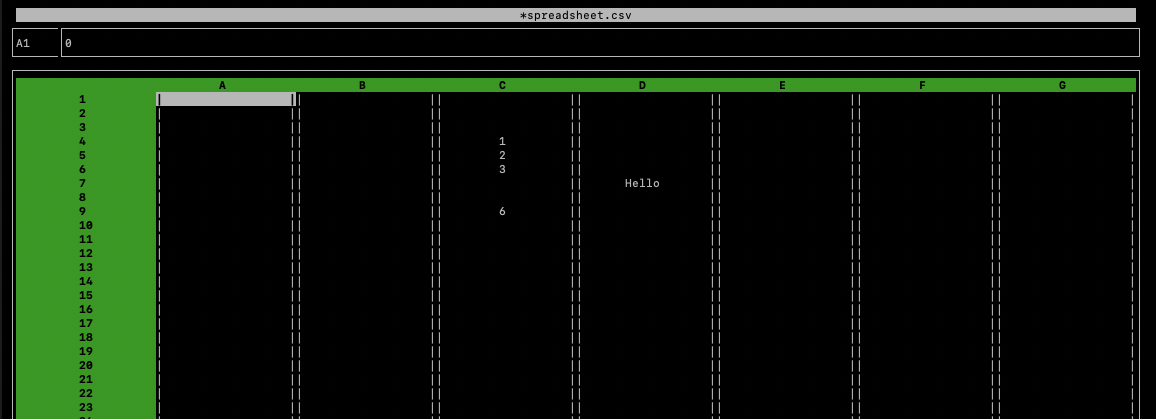 terminal spreadsheet